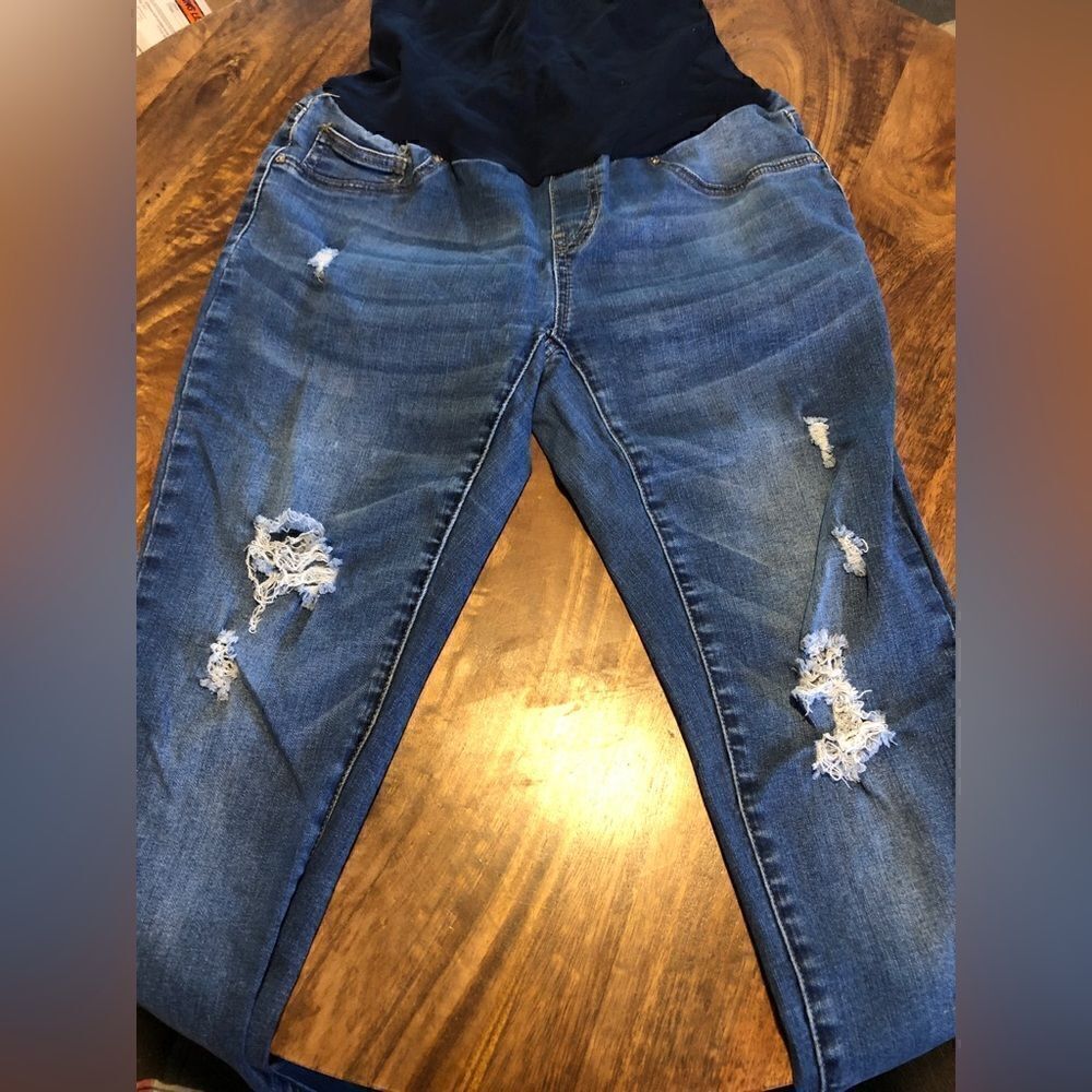 Blue Savvy Maternity Jegging Womens Size XL Skinny Distressed Blue
